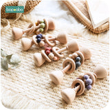 Bopoobo 1PC Baby Toys Beech Wooden Rattle Hand Teething Wooden Ring Can Chew Beads Play Gym BPA