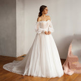 Smileven Boho Wedding Dress Puff Sleeves Bridal Gowns Backless Off the Shoulder Vestido De Noiva Lorie Wedding Gowns