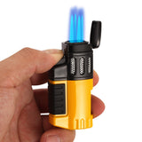 GALINER Portable Metal Cigar Butane Lighter with 4 Jet Torches