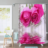 Flowers Prints Bath Screen Curtains With Hooks High Quality Polyester Shower CurtainToilet Cover Mat Non-Slip Bath Rug Set