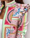 KX-ST21148   New Fashion Women Blazer Jacket Suit Ruffled Long-Sleeved Zipper Printed Ladies Blazers