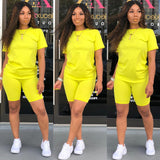 Matching Biker Shorts Set Workout Jogger Suits Two Piece Set Women Clothing Summer Custom Short Sleeve Suit