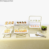 European Style Rectangular White Ceramics Cake Pan with Golden Metal Display