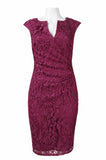Adrianna Papell Day Split V-Neck Cap Sleeve Pleated Waist Floral Lace