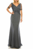 Adrianna Papell Smoke Long Evening Dress with Pleated Bodice