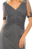 Adrianna Papell Smoke Long Evening Dress with Pleated Bodice