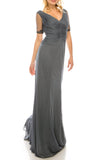 Adrianna Papell Smoke Long Evening Dress with Pleated Bodice