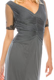 Adrianna Papell Smoke Long Evening Dress with Pleated Bodice