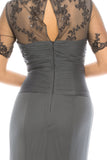 Adrianna Papell Smoke Long Evening Dress with Pleated Bodice