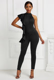 2021 Summer White Elegant One Shoulder Irregular Office Wear for Women Fashion Special Ruffled Collar One Piece Women Jumpsuit