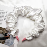 Custom Crumpled Fabric Fluffy Hair Bands Satin Silk Scrunchie Headband for Women