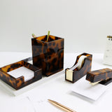 Office Supplies Table Organizer Set Acrylic Brown Leopard Desktop Accessories