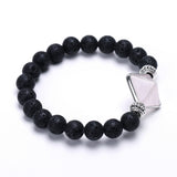 Reiki Healing Energy Stone Mala Bracelets Pyramid Charm Natural Amethysts Quartz Crystal Opal Black Lava Stone Strand Bracelets