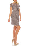 Aidan Mattox Ice Violet Beaded Mesh Short Evening Dress