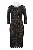 Alex Evenings Scoop Neck 3/4 Sleeve Zipper Back Embellished Lace Dress