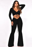 Fall Women Two Piece Jogger Set 2 Piece Set Long Sleeve Pleated Crop Top Flare Trousers Casual Two Piece Sets for Women Winter