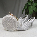 BaoYaFang White Pearl Women Wedding Shoes and Bags Bride High Heels Shoes Ladies Party Dress Shoes Woman Sweet Fashion Pumps