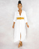 High Quality Loose Casual Solid Color Women'S Lapel Long Shirt Dress