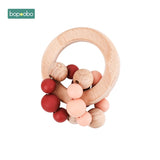 Bopoobo 1PC Baby Toys Beech Wooden Rattle Hand Teething Wooden Ring Can Chew Beads Play Gym BPA