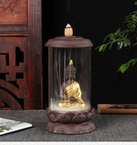 Backflow Incense Burner with Purple Sand and Buddha Golden Statue