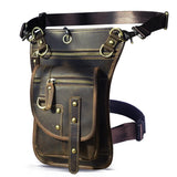 Crazy Horse Leather Design Men Small Messenger Mochila Bag Fashion Travel Belt Fanny Waist Pack Drop Leg Bag Tablet Pouch 2141