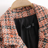 Winter Women's Vintage Plaid Double Breasted Tweed Blazers Coat Women Elegant Ladies Long Sleeve Female Outerwear Blaser