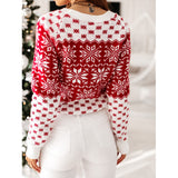 2021 Winter Christmas Clothes Red Snowflake Knitted Sweater Women Pullover O-Neck Ladies Sweaters