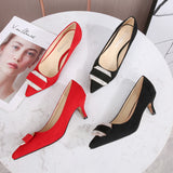 Dress Party Wedding Office Comfortable Low Heels Pointed Toe Pull-On Women's Stiletto High Heels