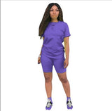 Matching Biker Shorts Set Workout Jogger Suits Two Piece Set Women Clothing Summer Custom Short Sleeve Suit