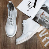 Soft Split Leather Women White Ankle Boots Motorcycle Boots Female Autumn Winter Shoes Woman Punk Motorcycle Boots 2020 Spring