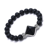 Reiki Healing Energy Stone Mala Bracelets Pyramid Charm Natural Amethysts Quartz Crystal Opal Black Lava Stone Strand Bracelets