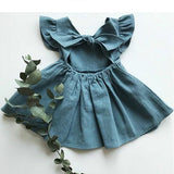 Korean Style Summer Infant Girls Dress Flying Sleeve Cotton Linen