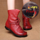 JIANBUDAN/ Genuine Leather Plush Women's Short Boots