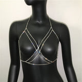 Shining Rhinestones Chest Cross Body Chain Boho Multi Layers Chest Chain Jewelry Crystal Chest Harness Body Jewellery for Woman