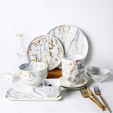 Nordic Creative Bronzing White Gray Marble Pattern Ceramic Tableware Set
