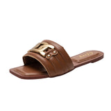 Women's Slippers Slides Metal Decorative Flat Sandals and Handbags Matching Suit