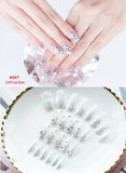 24Pcs Luxe Shining Rhinestone False Square Transparent Nails with Fake Art