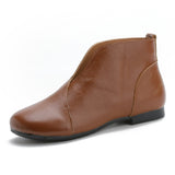 V Neck Concise Monk Shoes Women's Genuine Leather Ankle Boots Slip on