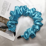 Custom Crumpled Fabric Fluffy Hair Bands Satin Silk Scrunchie Headband for Women