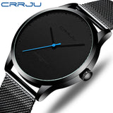 Relogio Masculino CRRJU Watch for Men Black Big Dial Casual Quartz Watches Unique Simple Sport Watches Mesh Waterproof Watch