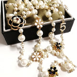 Mimiyagu Long Simulated Pearl Necklace for Women No.5 Double Layer