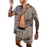 Men Clothes Set Summer Mens Punk Rock Party Suit Mens Club Beach Track Suits 2021 Boardshorts + Casual Print Shirts 2 Pcs Sets
