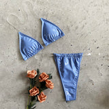 New Mirror Bright Leather PU Bikini Transparent Bandage Swimsuit Sexy Split Swimsuit