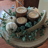 Rustic Wooden Round Candlestick Holder for Table Decoration