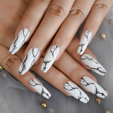 Dark Silver Strass Fake Nails Studs Extra Long Horse Shoe Metal Coffin Faux Ongles With Decorative Stones Frosted Maniture Tips