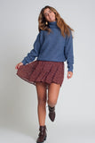 Knitted Sweater With Buttons and High Collar in Blue