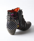 Trendy Fashion Women Motorcycle Chunky Heel Black Leather Boots