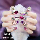 24Pcs Luxe Shining Rhinestone False Square Transparent Nails with Fake Art