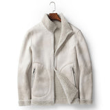 Mens Winter Slim Fit Short Shearling Jacket Real Wool Lining Office Work Coat Biker Man Suede Leather Outwear Coats Plus Size