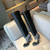 MStacchi Women Winter Transparent Over the Knee Boots Woman Pointed Toe 12CM Crystal High Heel Pump Fashion Silver Ladies Boots